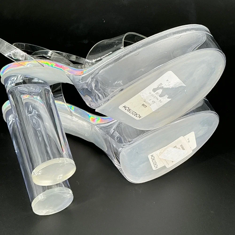 Jessica Rich x Steve‎ Madden Size 9 Clear Holographic Platform Heels NEW Nova